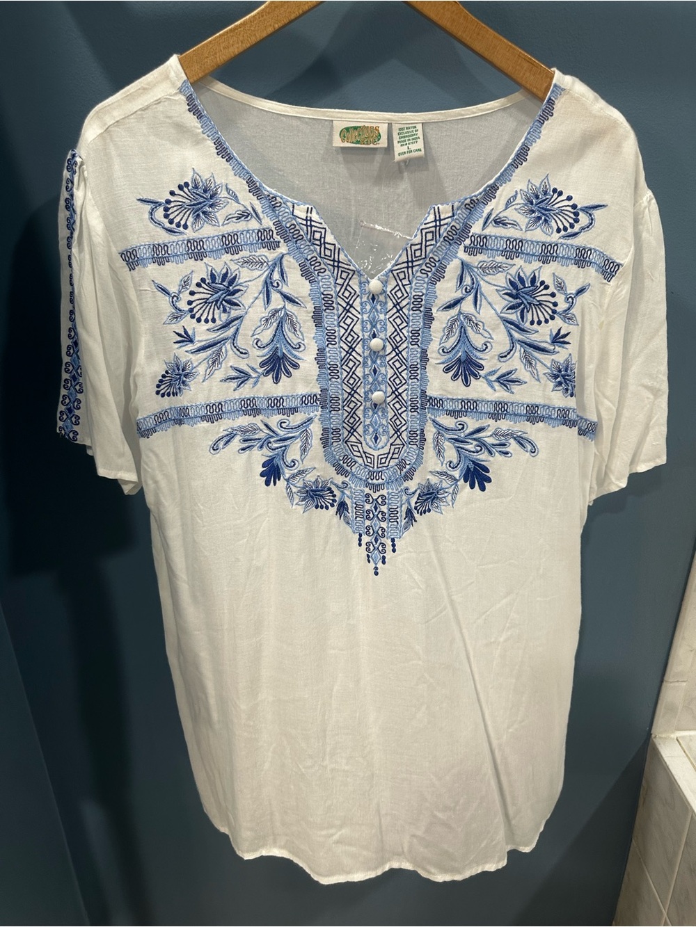 Bohemian Embroidered White & Blue Top
